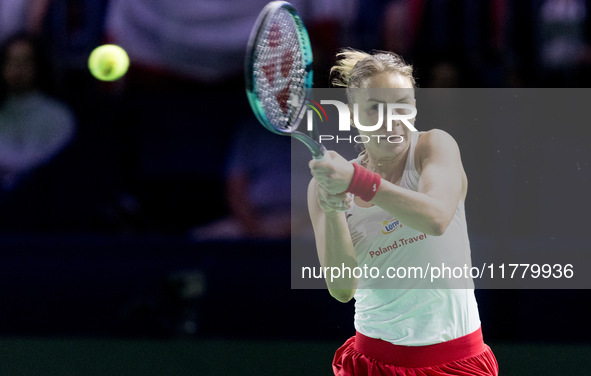 Dawid Celt , Magda Linette  during Billie Jean King Cup Finals match Spain vs Poland in Malaga Spain on 15 November 2024. 