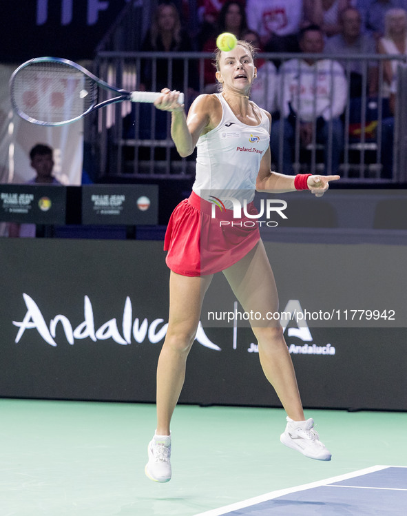 Dawid Celt , Magda Linette  during Billie Jean King Cup Finals match Spain vs Poland in Malaga Spain on 15 November 2024. 