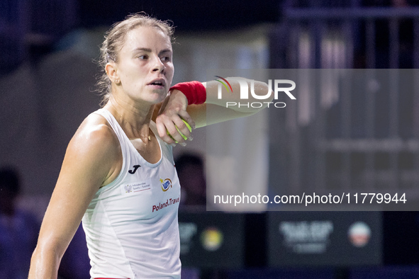 Magda Linette  during Billie Jean King Cup Finals match Spain vs Poland in Malaga Spain on 15 November 2024. 