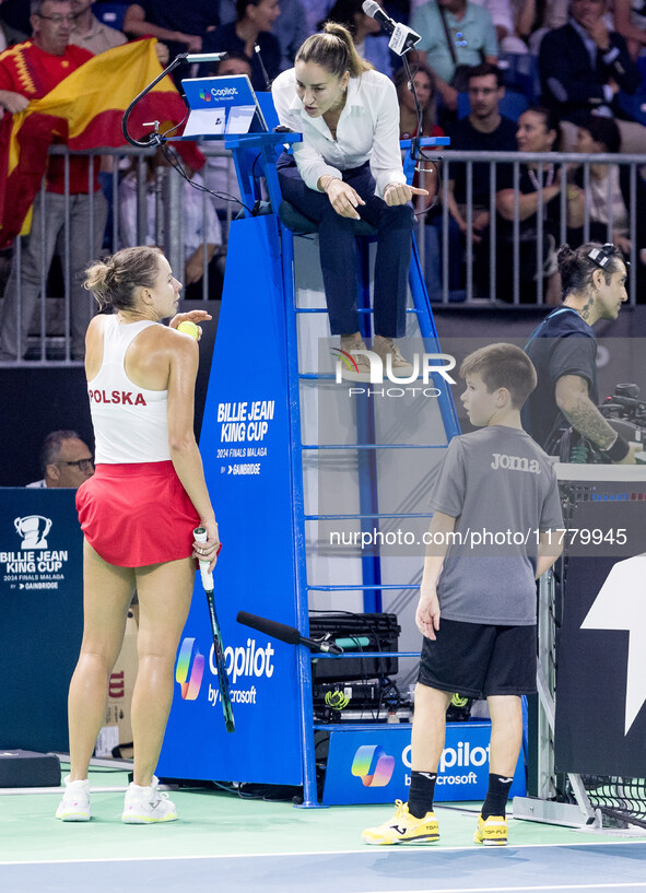 Magda Linette  during Billie Jean King Cup Finals match Spain vs Poland in Malaga Spain on 15 November 2024. 