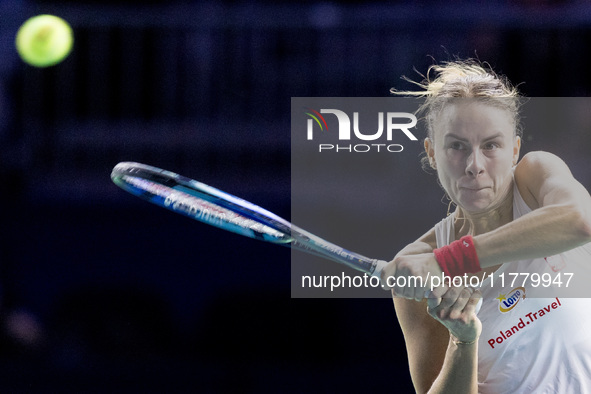 Dawid Celt , Magda Linette  during Billie Jean King Cup Finals match Spain vs Poland in Malaga Spain on 15 November 2024. 