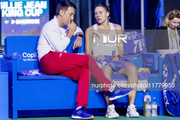 Dawid Celt , Magda Linette  during Billie Jean King Cup Finals match Spain vs Poland in Malaga Spain on 15 November 2024. 