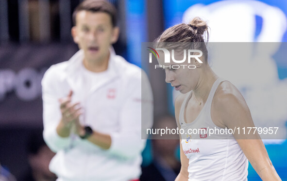 Dawid Celt , Magda Linette  during Billie Jean King Cup Finals match Spain vs Poland in Malaga Spain on 15 November 2024. 