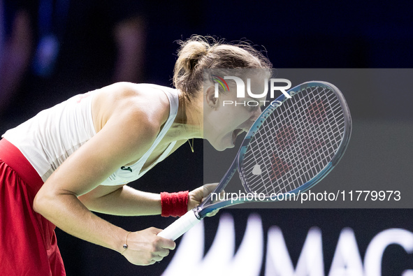 Magda Linette (POL) during Billie Jean King Cup Finals match Spain vs Poland in Malaga Spain on 15 November 2024. 