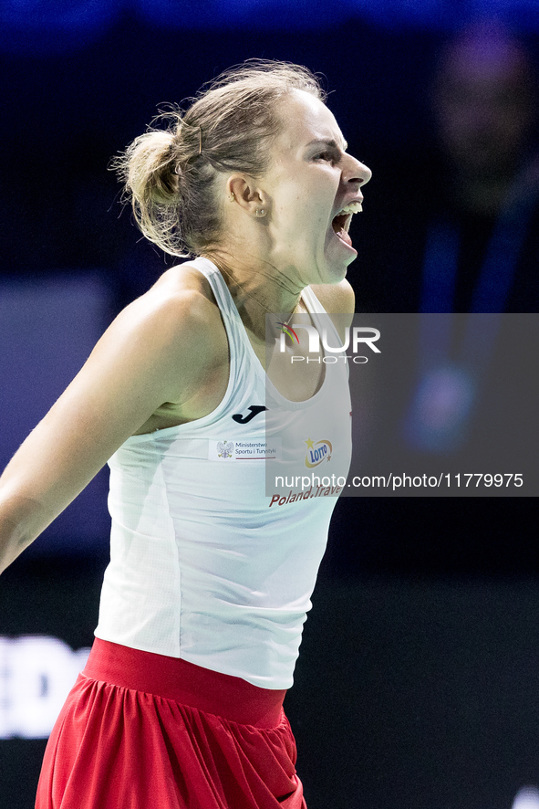 Magda Linette (POL) during Billie Jean King Cup Finals match Spain vs Poland in Malaga Spain on 15 November 2024. 