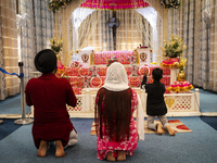 Sikh devotees offer prayers at a Gurudwara on the occasion of Guru Nanak Jayanti in Guwahati, Assam, India, on November 15, 2024. Guru Nanak...