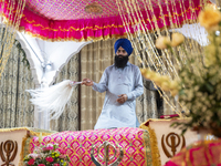 Sikh devotees offer prayers at a Gurudwara on the occasion of Guru Nanak Jayanti in Guwahati, Assam, India, on November 15, 2024. Guru Nanak...