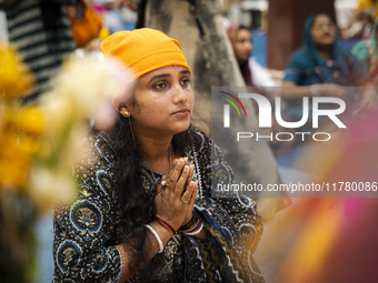 Sikh devotees offer prayers at a Gurudwara on the occasion of Guru Nanak Jayanti in Guwahati, Assam, India, on November 15, 2024. Guru Nanak...