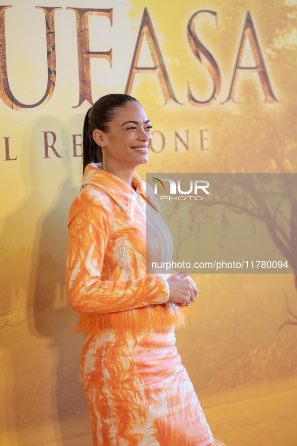 Singer Elodie attends the ''Mufasa: The Lion King'' photocall at The Space Cinema Moderno in Rome, Italy, on November 15, 2024. 