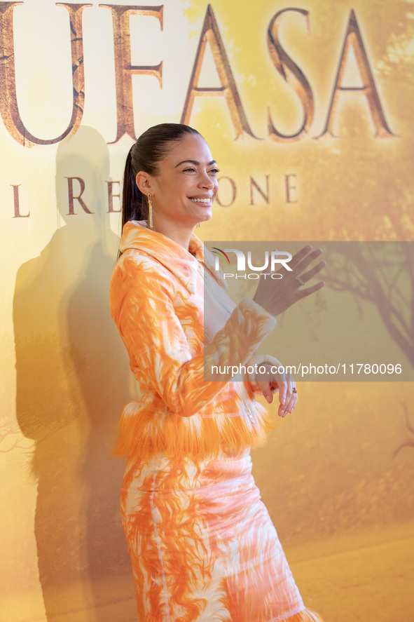 Singer Elodie attends the ''Mufasa: The Lion King'' photocall at The Space Cinema Moderno in Rome, Italy, on November 15, 2024. 