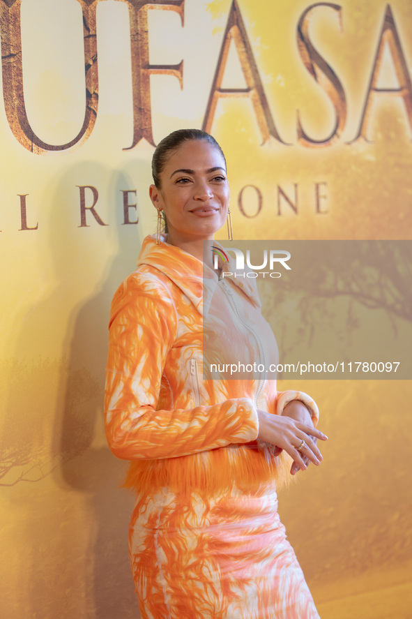 Singer Elodie attends the ''Mufasa: The Lion King'' photocall at The Space Cinema Moderno in Rome, Italy, on November 15, 2024. 