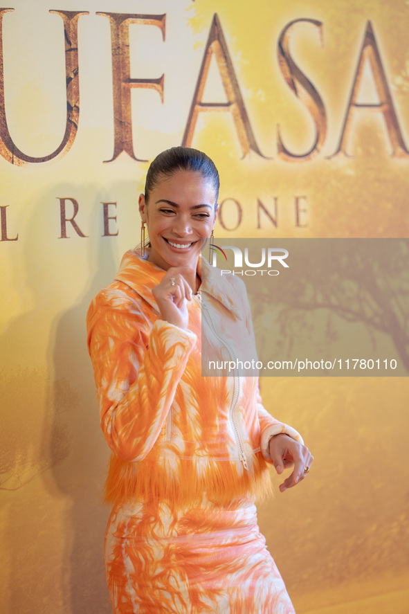 Singer Elodie attends the ''Mufasa: The Lion King'' photocall at The Space Cinema Moderno in Rome, Italy, on November 15, 2024. 