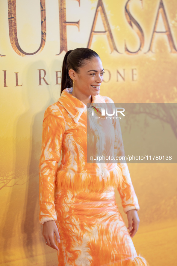 Singer Elodie attends the ''Mufasa: The Lion King'' photocall at The Space Cinema Moderno in Rome, Italy, on November 15, 2024. 