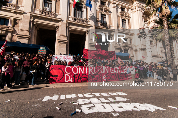 In Rome, Italy, on November 15, 2024, students participate in a demonstration against Giorgia Meloni and the government, calling for an end...