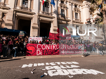 In Rome, Italy, on November 15, 2024, students participate in a demonstration against Giorgia Meloni and the government, calling for an end...