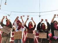 In Rome, Italy, on November 15, 2024, students participate in a demonstration against Giorgia Meloni and the government, calling for an end...