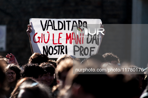 In Rome, Italy, on November 15, 2024, students participate in a demonstration against Giorgia Meloni and the government, calling for an end...