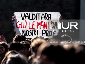 In Rome, Italy, on November 15, 2024, students participate in a demonstration against Giorgia Meloni and the government, calling for an end...