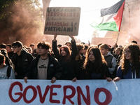 In Rome, Italy, on November 15, 2024, students participate in a demonstration against Giorgia Meloni and the government, calling for an end...