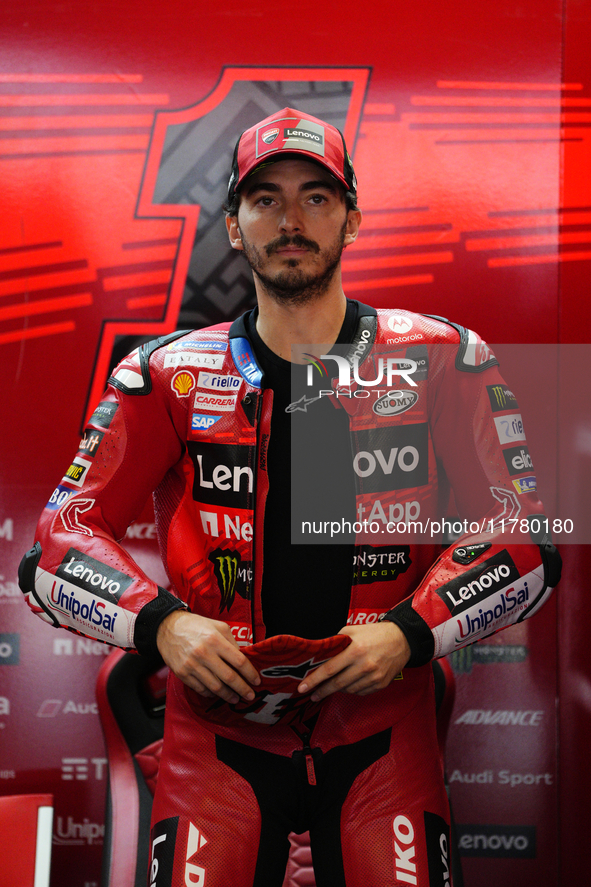 Francesco Pecco Bagnaia (1) of Italy and Ducati Lenovo Team during the free practice of the Motul Solidarity Grand Prix of Barcelona at Rica...