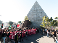 In Rome, Italy, on November 15, 2024, students participate in a demonstration against Giorgia Meloni and the government, calling for an end...