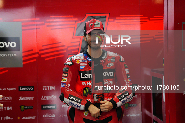 Francesco Pecco Bagnaia (1) of Italy and Ducati Lenovo Team during the free practice of the Motul Solidarity Grand Prix of Barcelona at Rica...