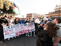 In Rome, Italy, on November 15, 2024, students participate in a demonstration against Giorgia Meloni and the government, calling for an end...