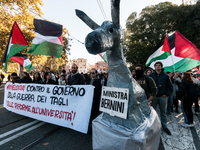 In Rome, Italy, on November 15, 2024, students participate in a demonstration against Giorgia Meloni and the government, calling for an end...