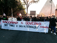 In Rome, Italy, on November 15, 2024, students participate in a demonstration against Giorgia Meloni and the government, calling for an end...