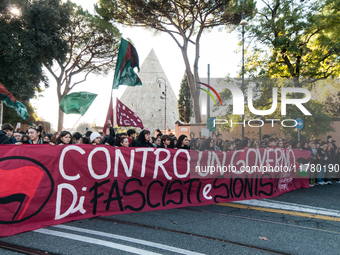 In Rome, Italy, on November 15, 2024, students participate in a demonstration against Giorgia Meloni and the government, calling for an end...