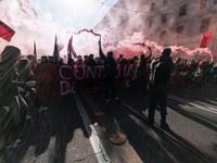 In Rome, Italy, on November 15, 2024, students participate in a demonstration against Giorgia Meloni and the government, calling for an end...