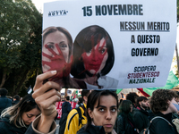 In Rome, Italy, on November 15, 2024, students participate in a demonstration against Giorgia Meloni and the government, calling for an end...