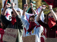 In Rome, Italy, on November 15, 2024, students participate in a demonstration against Giorgia Meloni and the government, calling for an end...