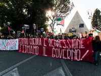 In Rome, Italy, on November 15, 2024, students participate in a demonstration against Giorgia Meloni and the government, calling for an end...