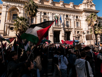 In Rome, Italy, on November 15, 2024, students participate in a demonstration against Giorgia Meloni and the government, calling for an end...