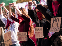 In Rome, Italy, on November 15, 2024, students participate in a demonstration against Giorgia Meloni and the government, calling for an end...