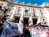 In Rome, Italy, on November 15, 2024, students participate in a demonstration against Giorgia Meloni and the government, calling for an end...