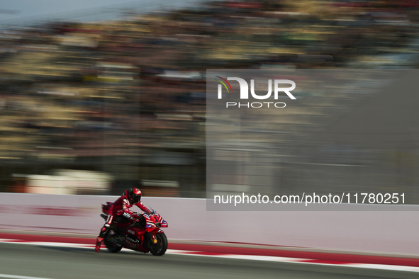 Francesco Pecco Bagnaia (1) of Italy and Ducati Lenovo Team during the free practice of the Motul Solidarity Grand Prix of Barcelona at Rica...