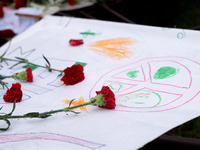 Carnations and wreaths are laid on a monument inside the Athens Polytechnic during the celebration of the 51st anniversary of the Polytechni...