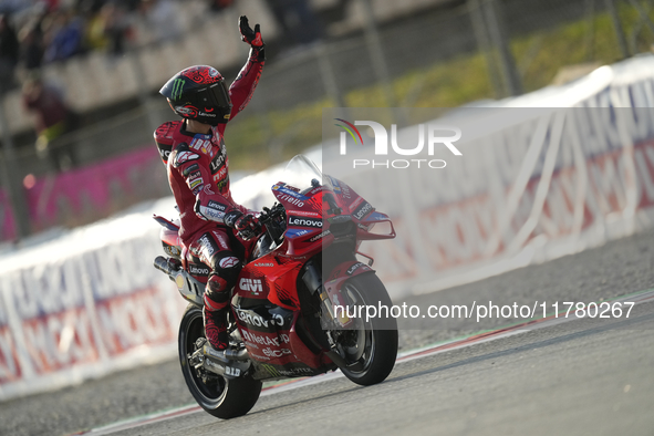 Francesco Pecco Bagnaia (1) of Italy and Ducati Lenovo Team during the free practice of the Motul Solidarity Grand Prix of Barcelona at Rica...