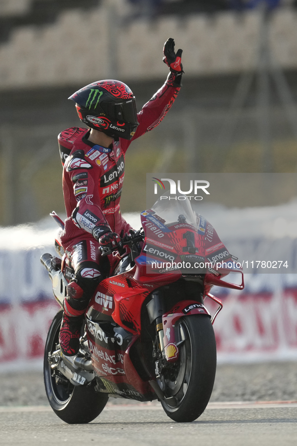 Francesco Pecco Bagnaia (1) of Italy and Ducati Lenovo Team during the free practice of the Motul Solidarity Grand Prix of Barcelona at Rica...