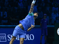 Carlos Alcaraz (ESP) competes against Alexander Zverev (GER) during day six of the Nitto ATP Finals 2024 at Inalpi Arena in Turin, Italy, on...