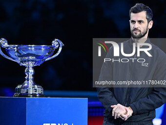 Marcelo Arevalo of El Salvador and Mate Pavic of Croatia celebrate reaching No. 1 in the ATP Doubles rankings on day six of the Nitto ATP Fi...