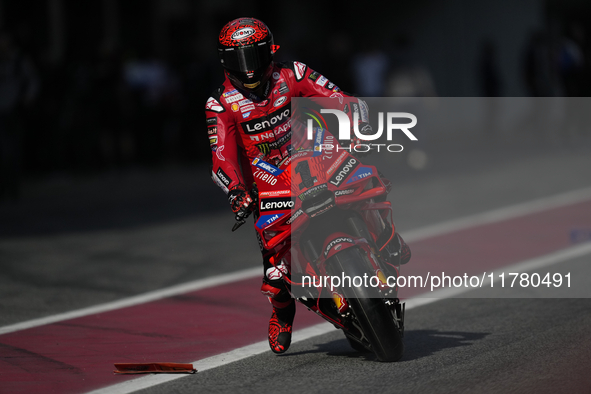 Francesco Pecco Bagnaia (1) of Italy and Ducati Lenovo Team during the free practice of the Motul Solidarity Grand Prix of Barcelona at Rica...