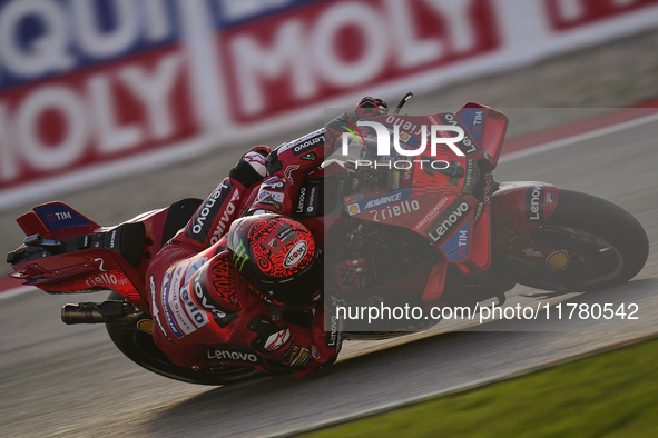 Francesco Pecco Bagnaia (1) of Italy and Ducati Lenovo Team during the free practice of the Motul Solidarity Grand Prix of Barcelona at Rica...