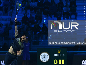 Tim Puetz (GER) plays during the Men's Double match against Rohan Bopanna (IND) and Matthew Ebden (AUS) during day six of the Nitto ATP fina...