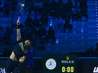 Tim Puetz (GER) plays during the Men's Double match against Rohan Bopanna (IND) and Matthew Ebden (AUS) during day six of the Nitto ATP fina...