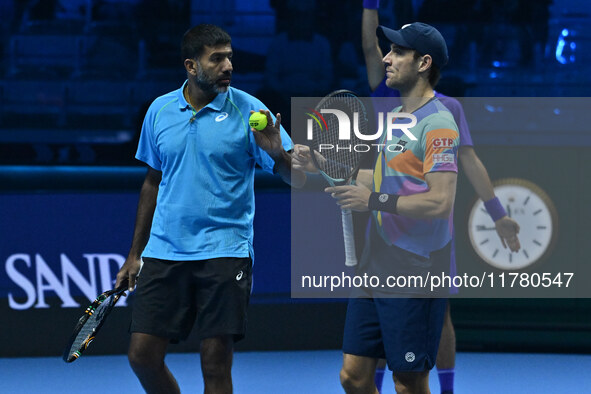 Rohan Bopanna (IND) and Matthew Ebden (AUS) play in the Men's Doubles match against Kevin Krawietz (GER) and Tim Puetz (GER) during day six...