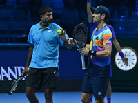 Rohan Bopanna (IND) and Matthew Ebden (AUS) play in the Men's Doubles match against Kevin Krawietz (GER) and Tim Puetz (GER) during day six...