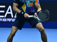 Matthew Ebden (AUS) plays during the Men's Doubles match against Kevin Krawietz (GER) and Tim Puetz (GER) on day six of the Nitto ATP Finals...